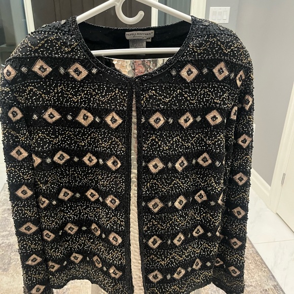 Vintage Pappel boutique evening beaded evening jacket black/silver 3X or 10-12 - Picture 11 of 16